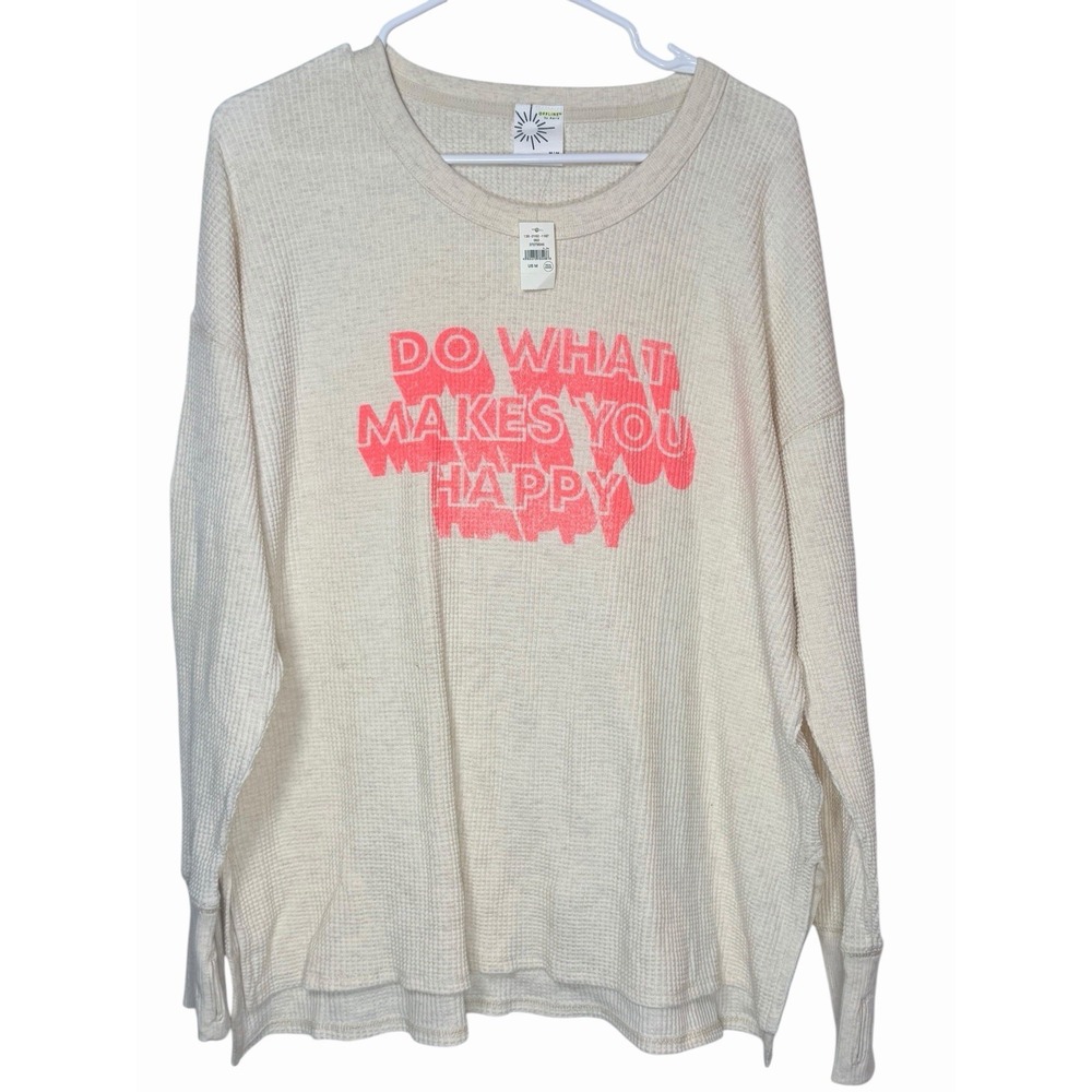 Aerie OFFLINE Waffle Knit "Do What Makes You Happy"‎ Graphic Top Medium